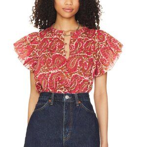 NEW Evereve Cleobella Calla Blouse in Red / Brown "Aurora" Paisley Pri…